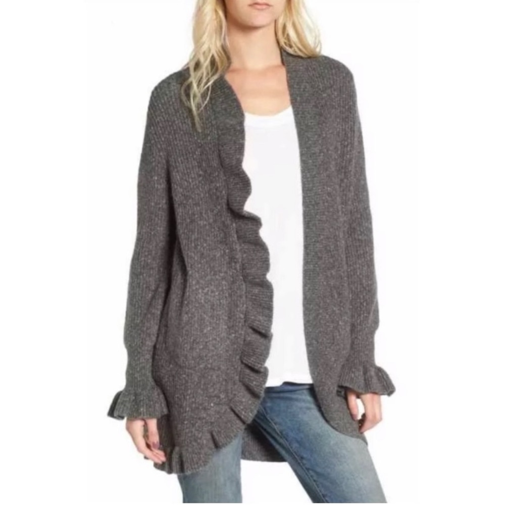 Hinge Nordstrom Ruffle‎ Bell Sleeves Cardigan Gray Sweater M